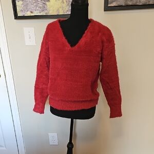SHEIN Vibrant Red V-Neck Sweater